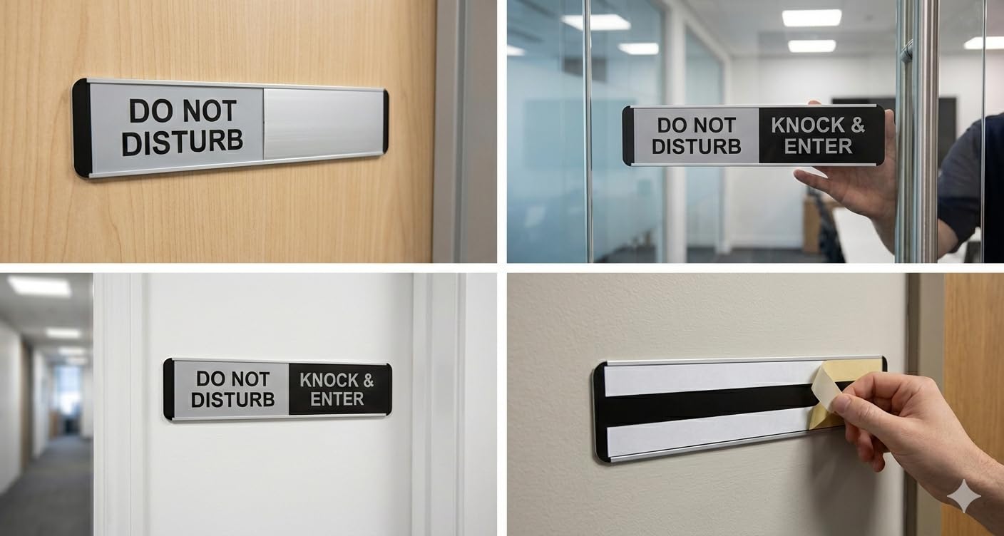 Seco Do Not Disturb/Knock & Enter Señal deslizante, 255 mm x 52 mm – Aluminio/PVC (Pack de 5)