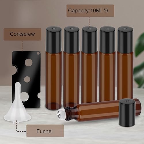 Miniatura 2 de sungwoo Paquete de 6 botellas de rodillo de aceite esencial, botellas de rodillo de vidrio ámbar de 0.3 fl oz con bolas de rodillo de acero