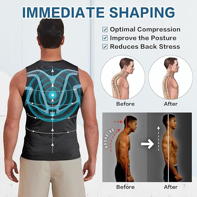 Vitaboost - Maglia a compressione da uomo, a maniche corte, per allenamento e allenamento, per palestra e corsa, traspirante, abbigliamento sportivo