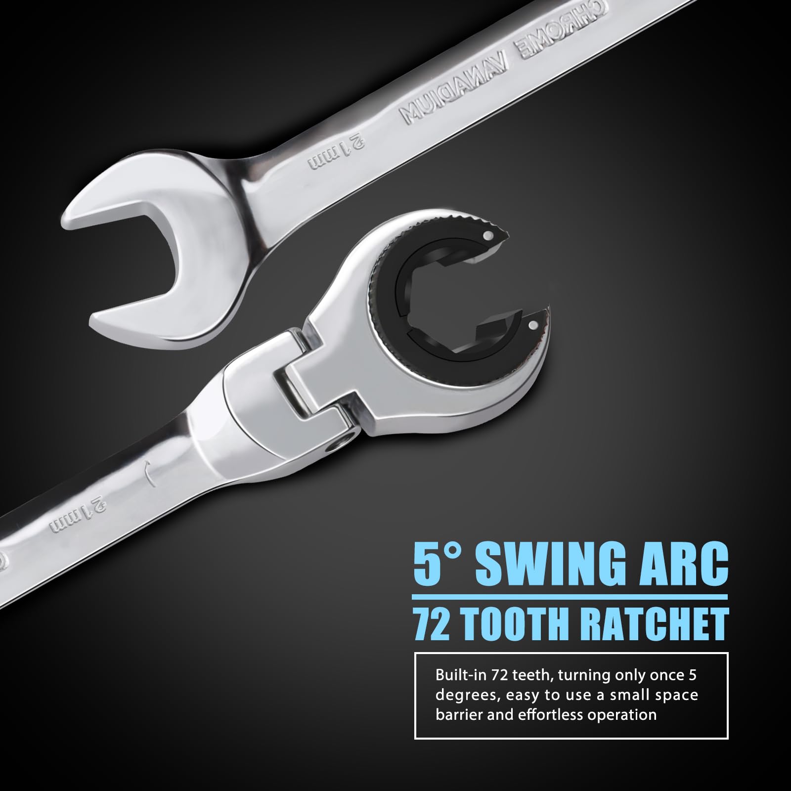 LOSCHEN 1 chiave a cricchetto con testa flessibile aperta, 21 mm, con 72 denti, in acciaio al cromo vanadio