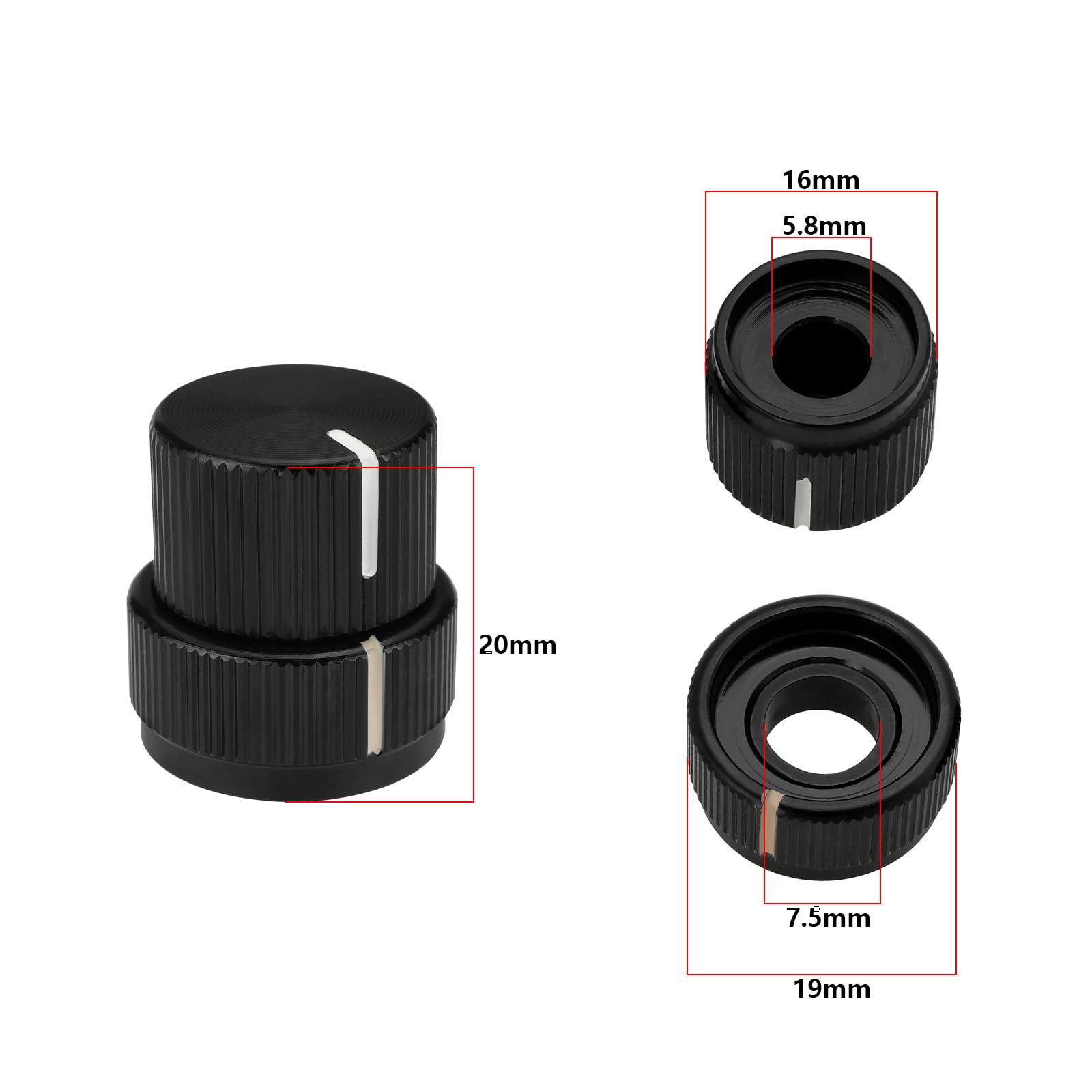 OTOTEC 2pcs Guitar Aluminum Dual Concentric Control Knobs Dome Volume Tone Stacked Knob Replacement for Electric Guitar or Bass Black - Image 4