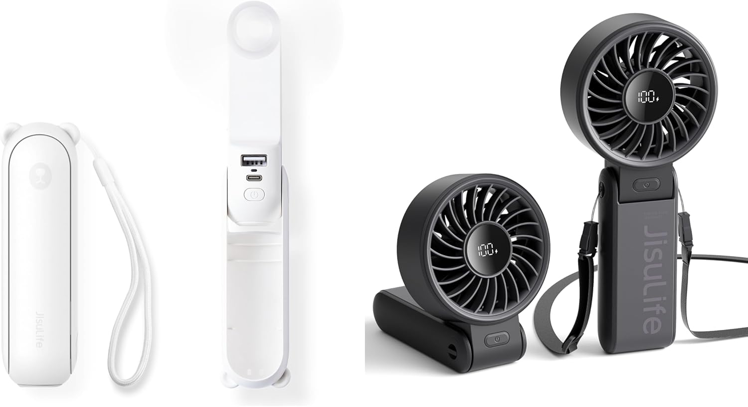 JISULIFE 3 IN 1 Hand Fan with Power Bank, Flashlight & 2024 3-IN-1 Handheld Fan Life7 with Powerful Wind and Foldable Design