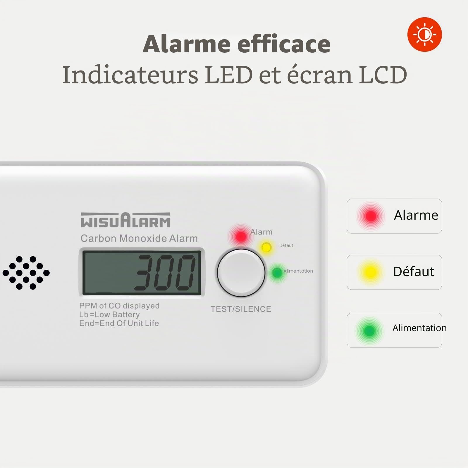 Wisualarm HY-GC20B Détecteur de monoxyde de Carbone autonomie 10 Ans à Pile(s) Gaz détecté monoxyde de Carbone