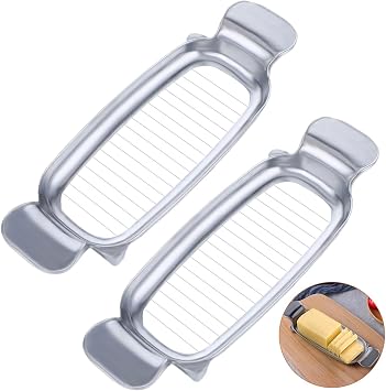 2 Pcs Stainless Steel Multipurpose Food Cutter, Butter & Cheese Slicer with Ergonomic Handle, Cuts into 1/4 Inch, Dishwasher Safe