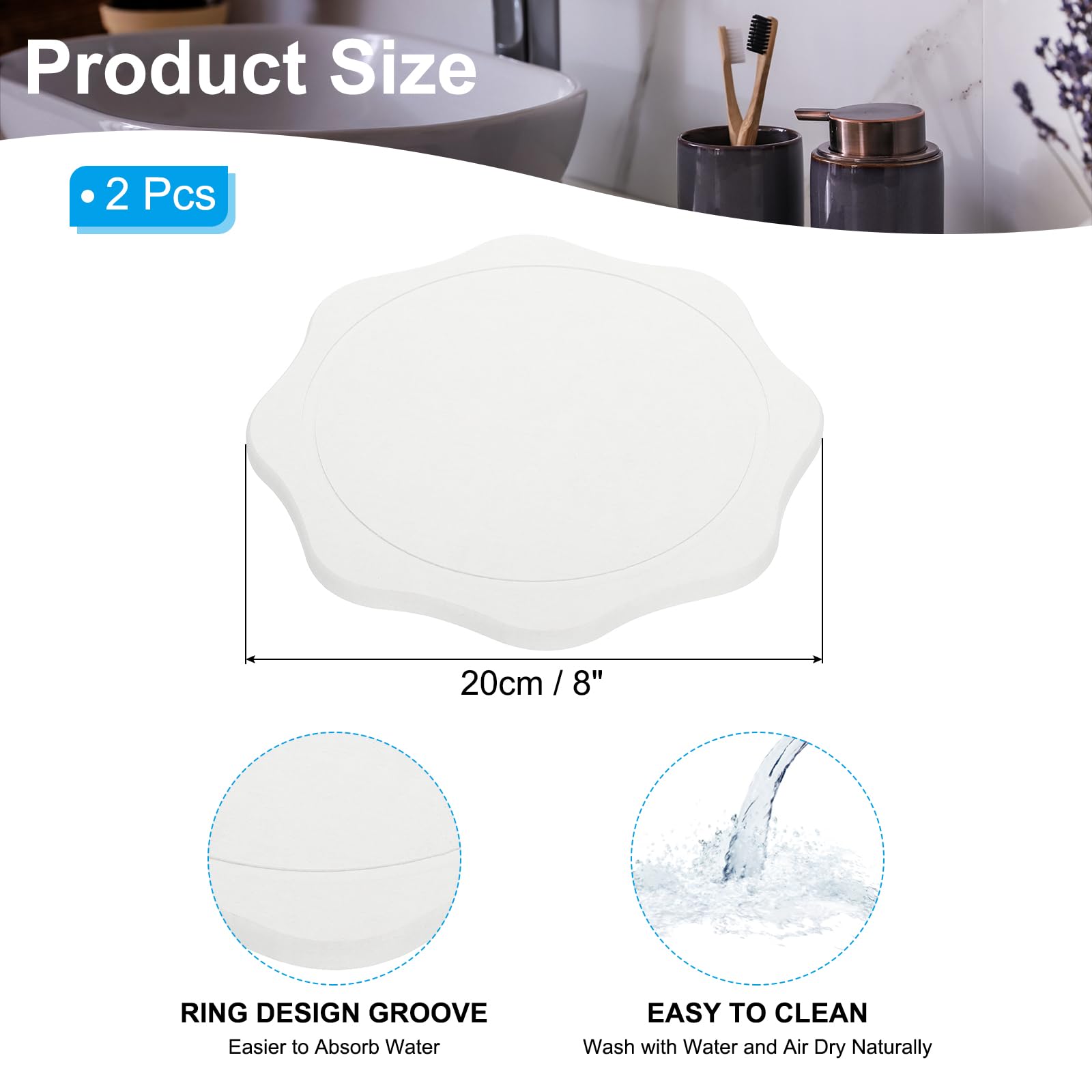 PATIKIL Flower Diatomite Drink Coasters 8Inch - Image 2