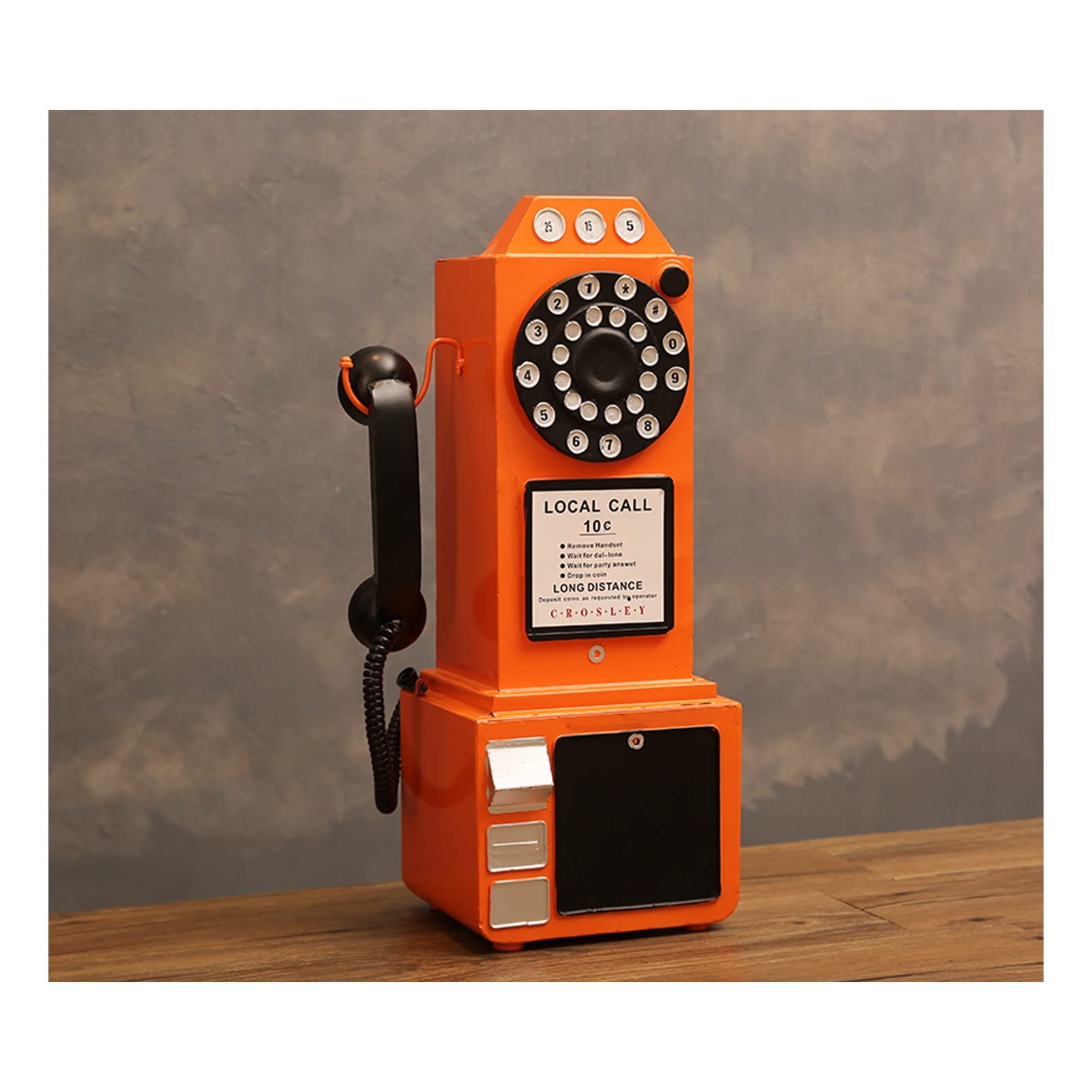 Meiiron Decorative Telephones, Wall Decor Simulation Phone Model Ornament, Iron Art, 19.7 inch Height Large Size, More Color, Pay Phone with Painted Digital Buttons (Color : Orange)