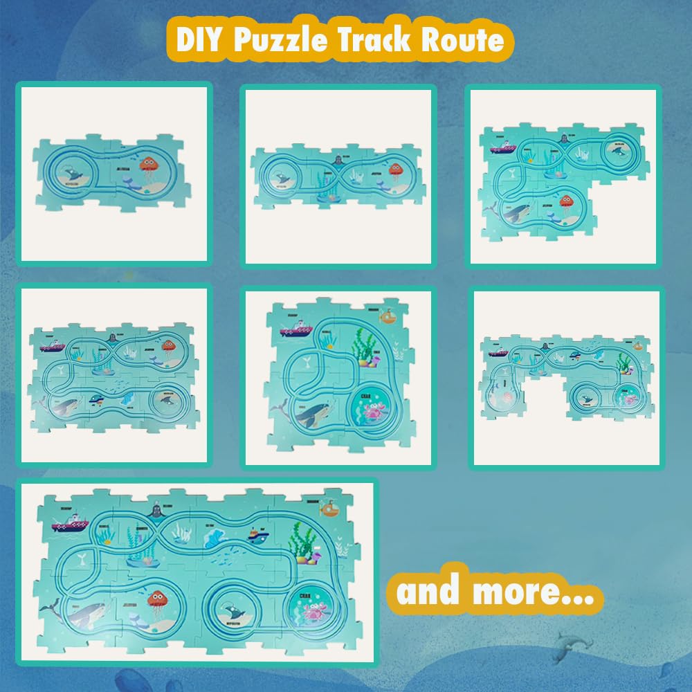 Tor samochody dla dzieci DIY tor wyścigowy 12 sztuk puzzle gra edukacyjna zabawka prezent 2 3 4 5 6 lat ocean