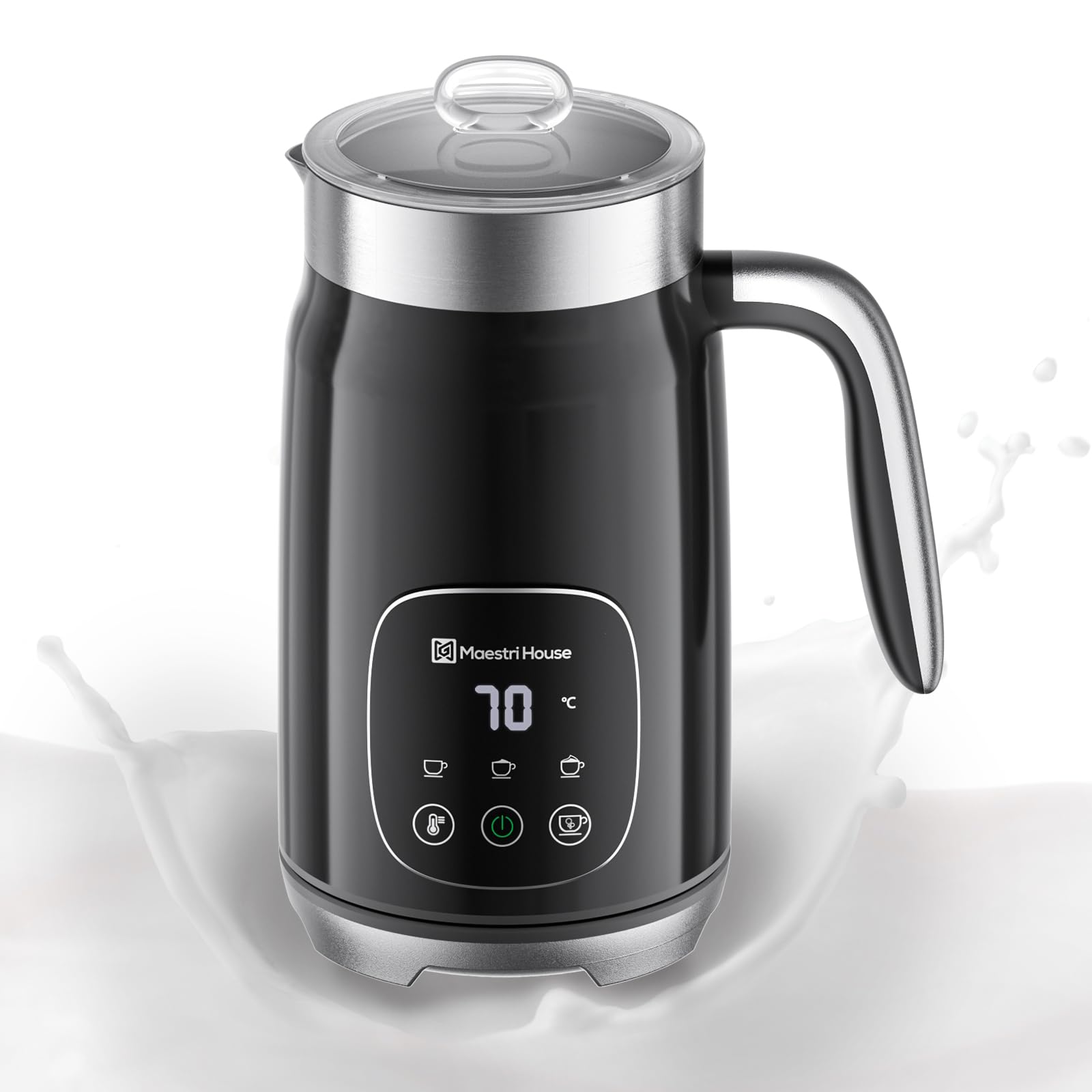 Maestri House Montalatte Elettrico 4-in-1 14,1OZ/400ML Montalatte Controllo Smart-Touch Creatore di Schiuma, Funzione di Memoria per Latte, Cappuccino, Latte Caldo, Cioccolata Calda, DualFro 400