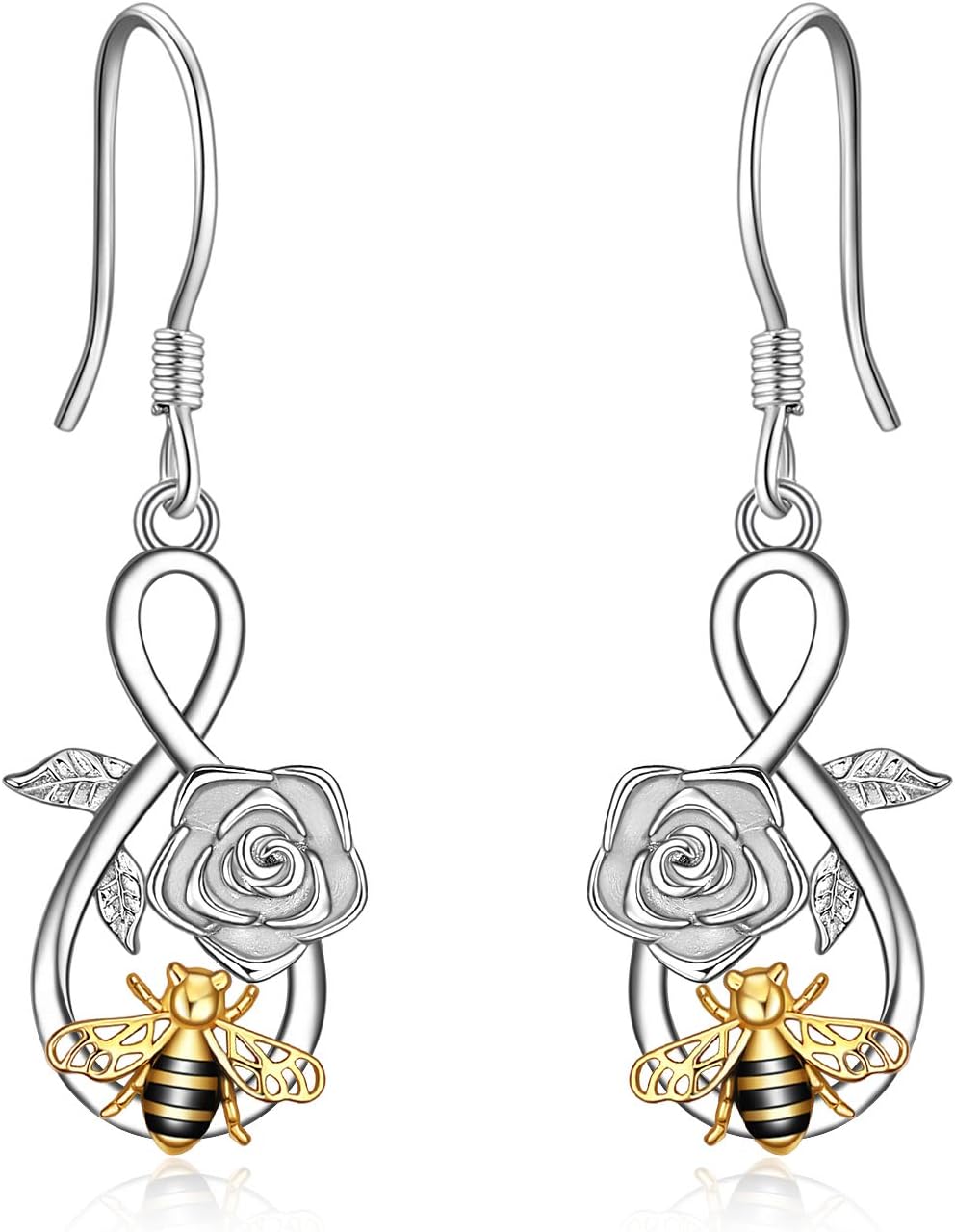 Bee Earrings Gifts Sterling Silver Bumble Bee and Honeycomb Dangle Earrings Jewelry Christmas Gifts for Women