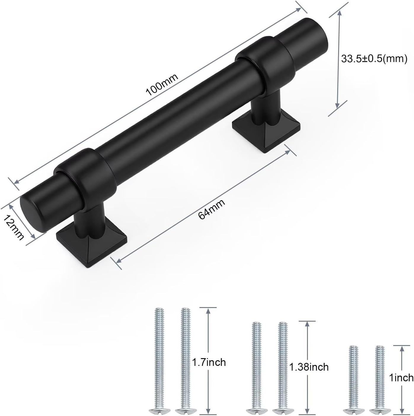 knobelite 10 Pack Hole Centers 2.5 inch Matte Black Cabinet Handles, Stainless Steel Kitchen Cabinet Pulls, T Bar Hardware Pull Handle for Drawers Dressers Cabinets