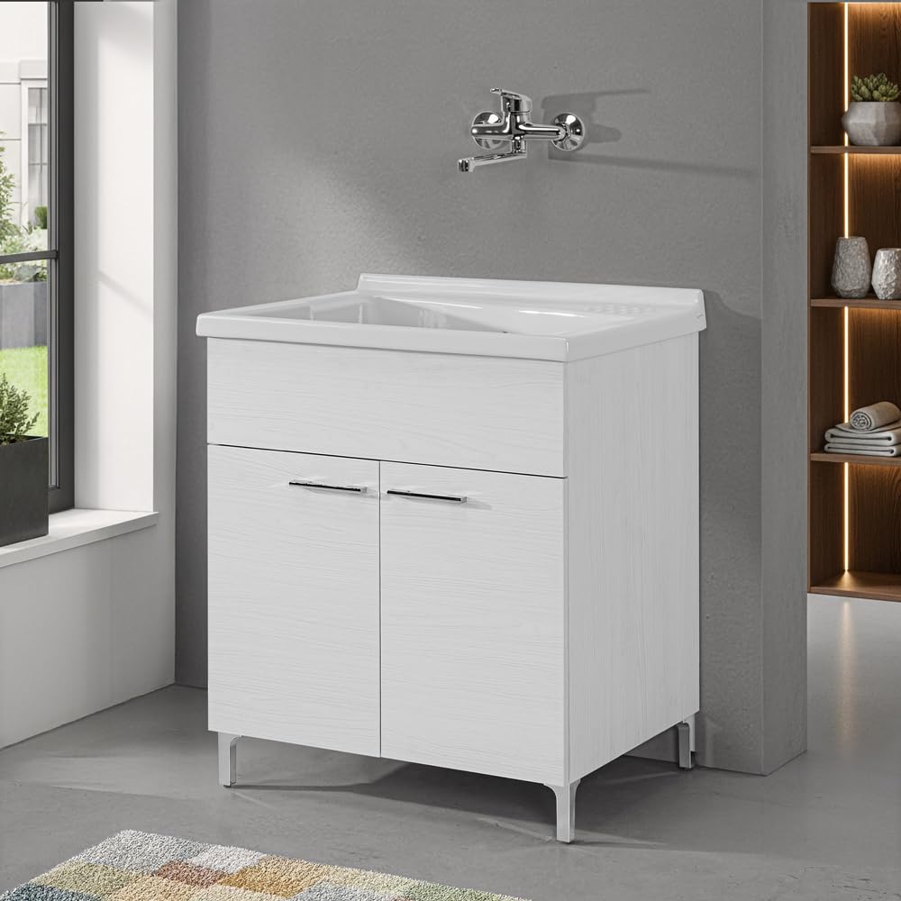 Vasca Lavatoio 75x61 Cm In Ceramica Bianca Lucida Linea Revine Con Installazione A Incasso O Da Appoggio Su Piano O Muretto