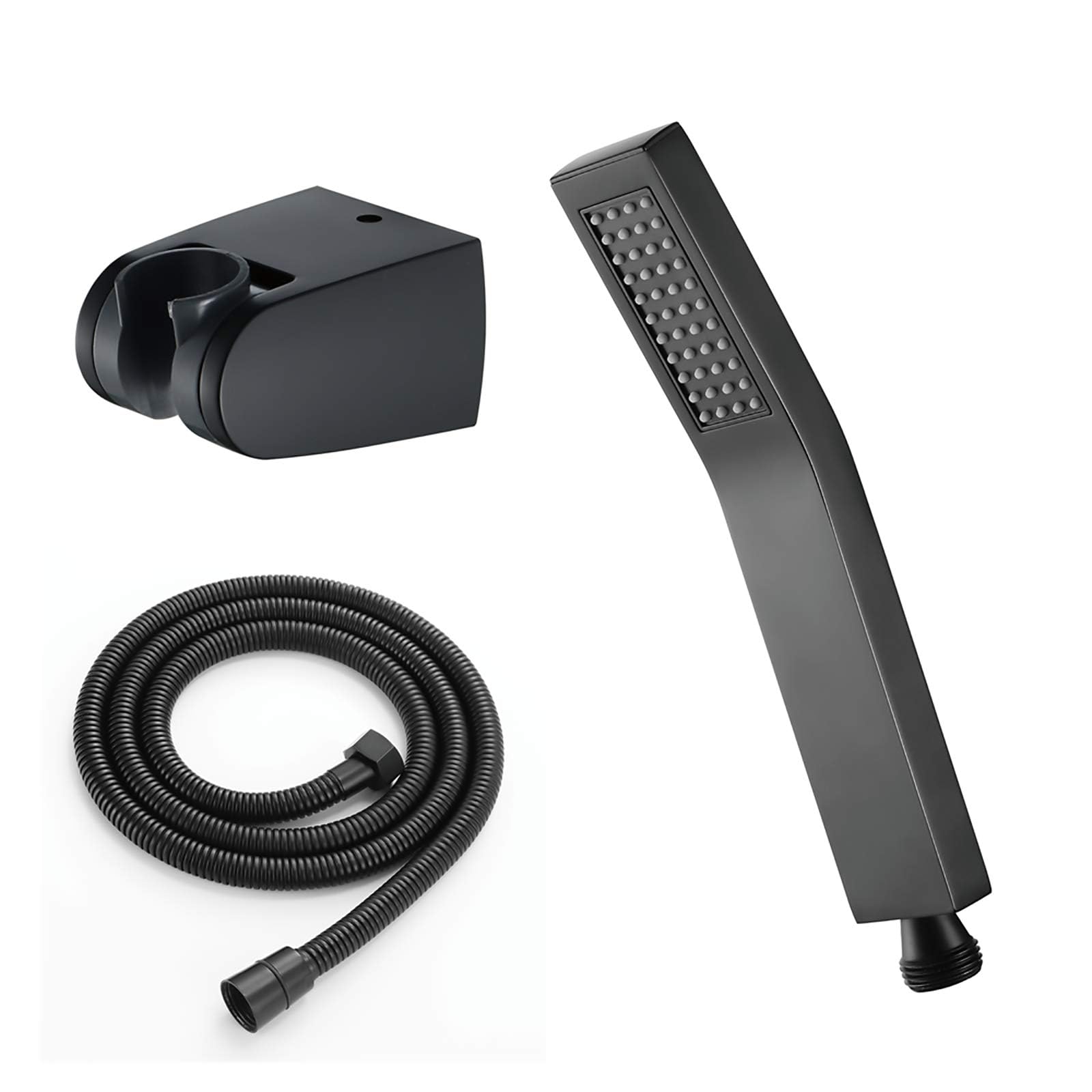 Nero Soffione Doccia con Tubo e Supporto Ottone Testa Doccia a Mano Anticalcare Risparmio Idrico Manopola Doccia con Ugello in Silicone per Bagno e Spa