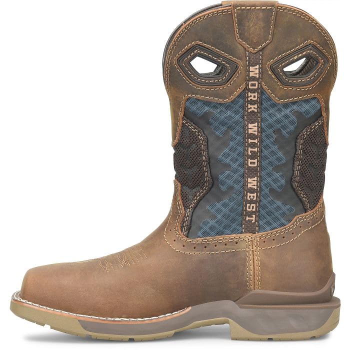 PHANTOM RIDER Women's Watcher 10” Waterproof Wide Square Composite Toe Roper Boots with Thomas Brown Leather and Blue Textile and TPU Quarter3