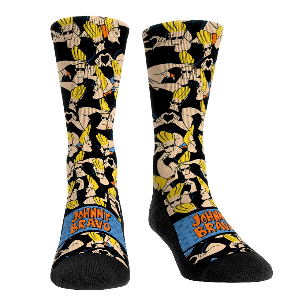 Rock 'Em Unisex Johnny Bravo - Stacked Characters Cartoon Network Premium Novelty Socks, Large