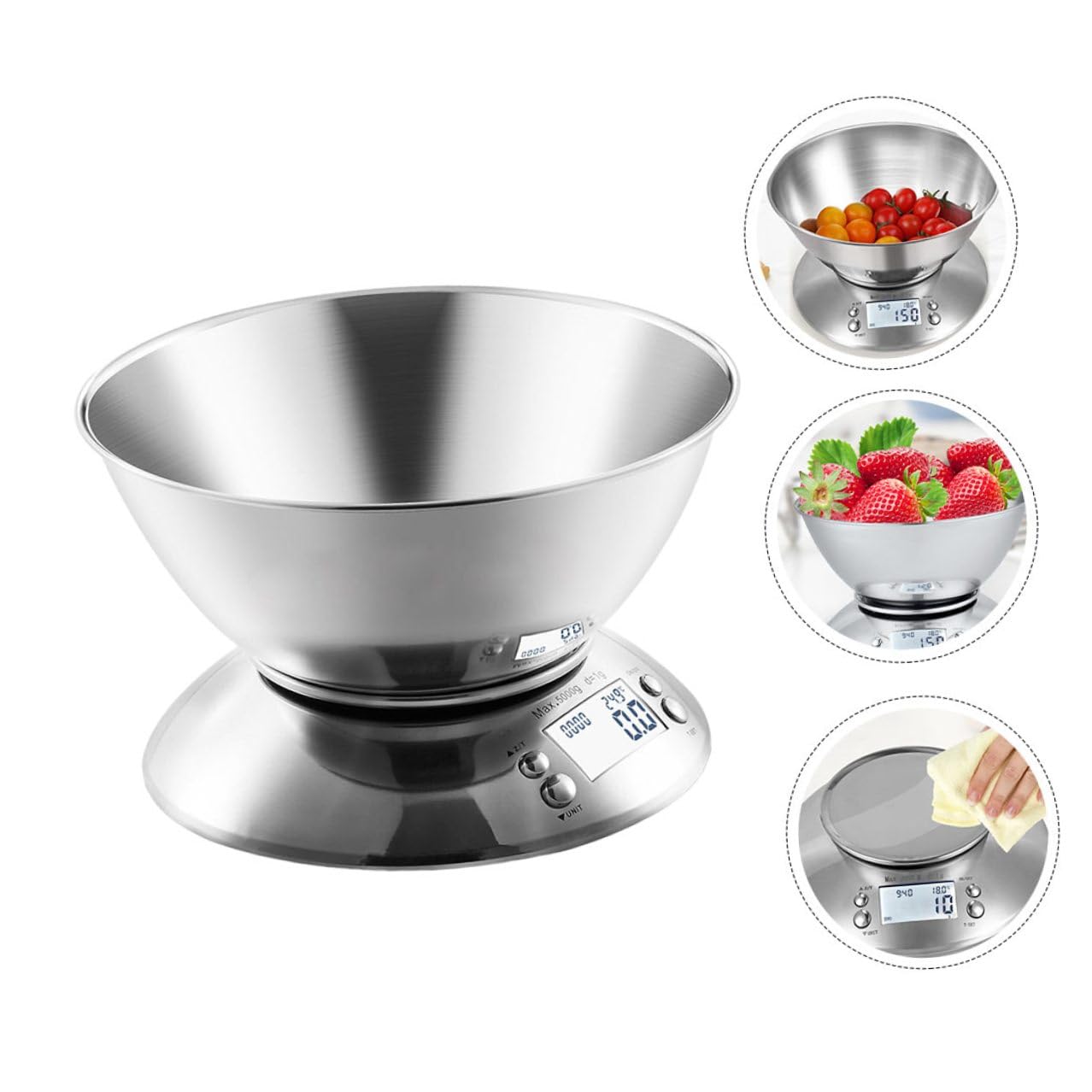 DOITOOL Kitchen Food Scale with Detachable Stainless Steel Bowl, High-Precision Digital Display Scale for Home Cooking and Baking, Multiple Weight Measurement Units with Clock Random Color