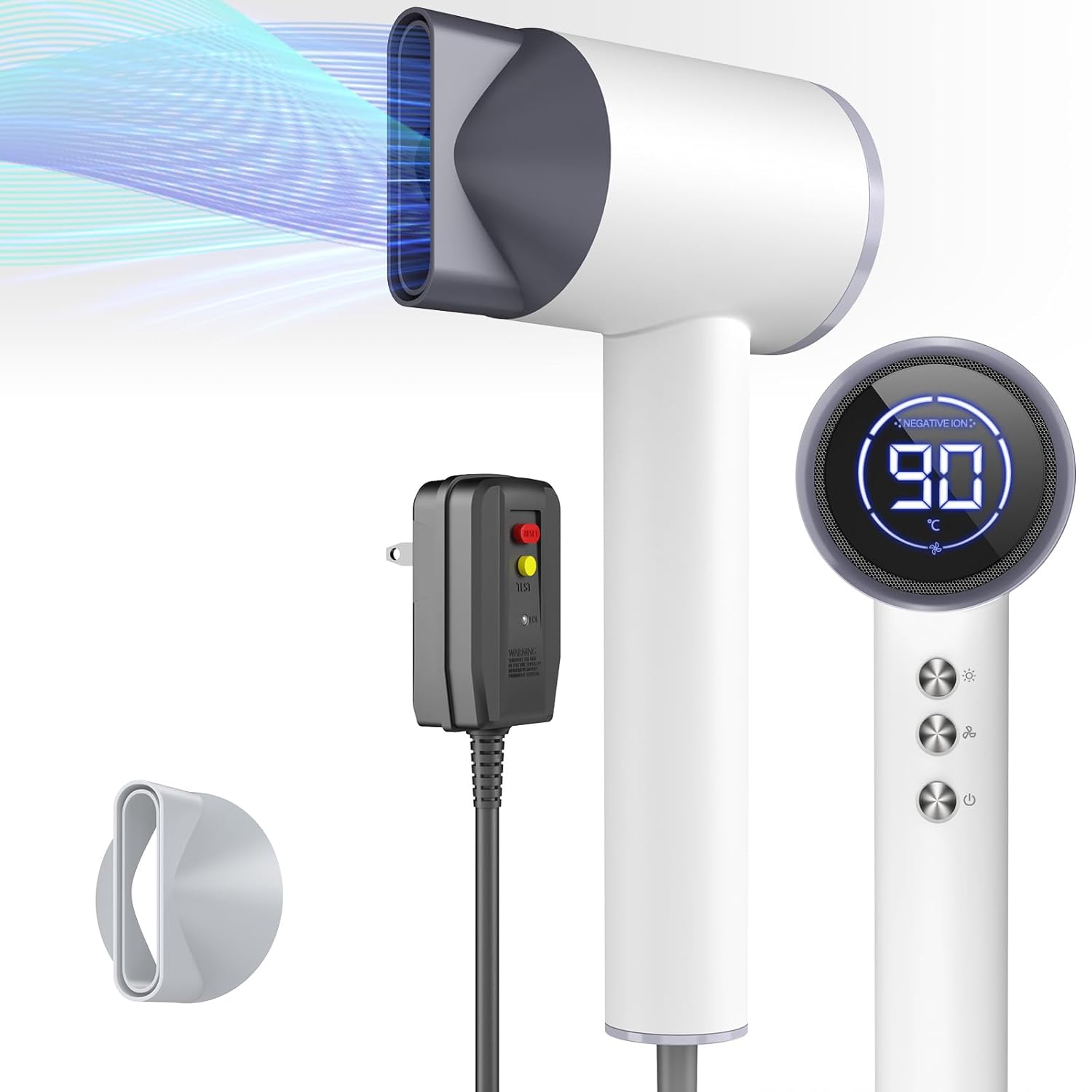 1600W Ionic Hair Dryer With LED Show & Magnetic Nozzle, Transportable for Ladies, Journey, Salon, Dwelling, Cream White, HC03