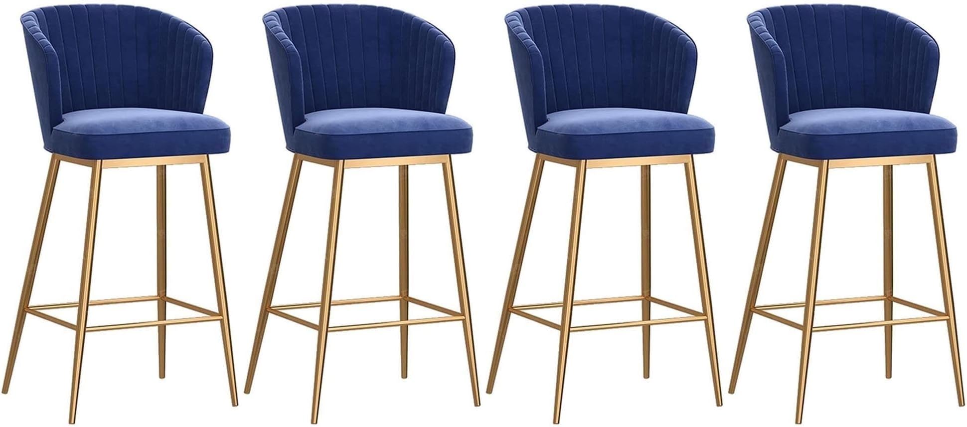 Kitchen Bar Stools, Kitchen Barstools Set of 4, Upholstered Counter Bar Chairs with Footrest and Metal Legs, Velvet Barstools for Home, Restaurants, Loads Up to 330lbs(Blue,75CM)