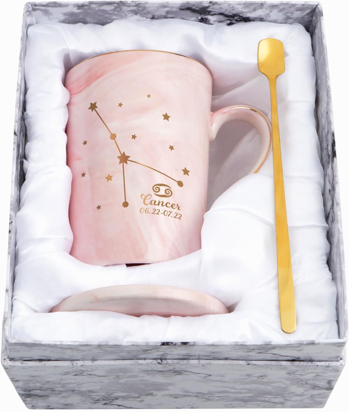 YHRJWN - Cancer Zodiac Gifts for Women, Cancer Constellation Zodiac Sign Star Coffee Mug, June July Birthday Gifts for Women Girls Friend, Gifts for 12 Horoscope Astrology Lovers 14 Oz Pink (Gift Box)