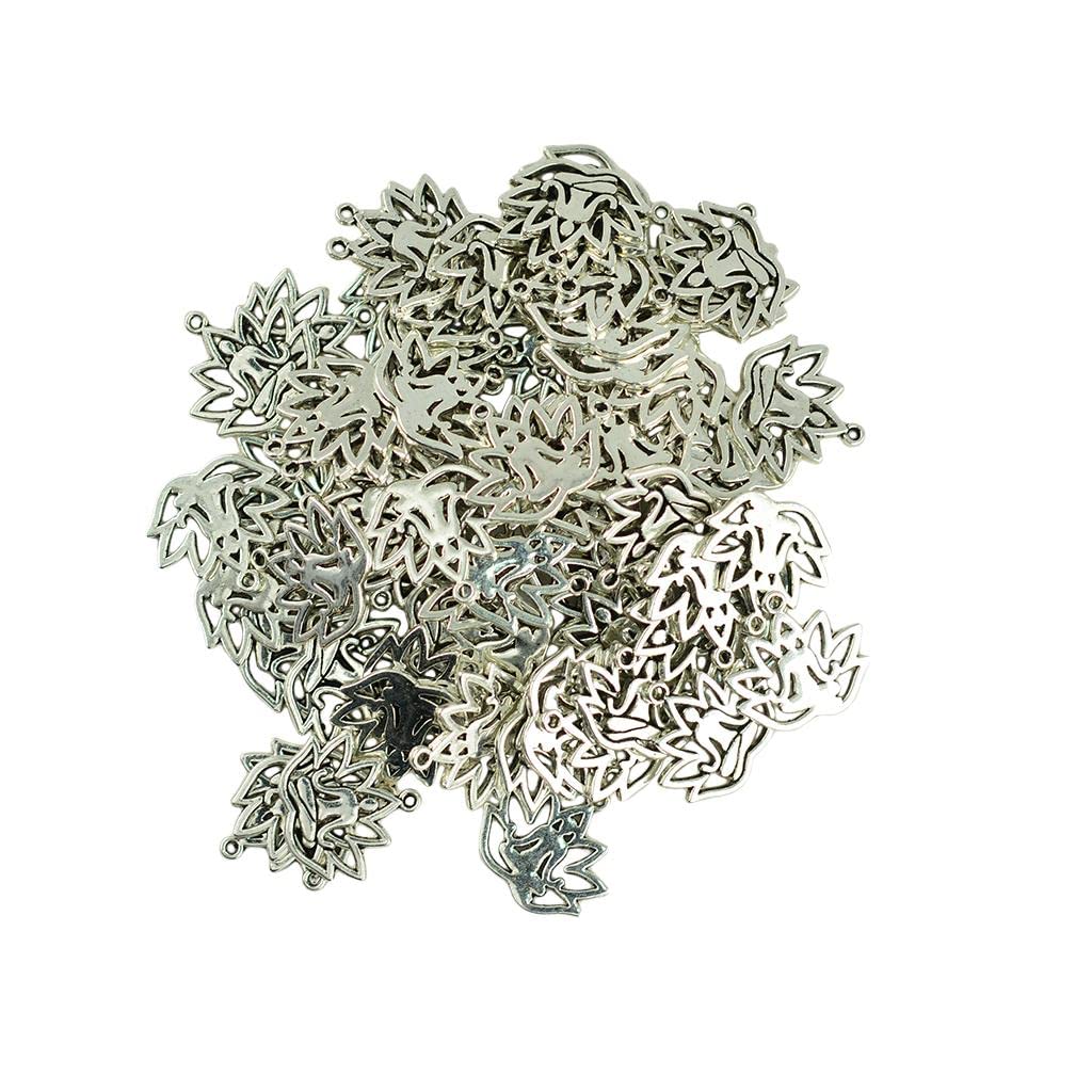 COMBR 50 Pieces Tibetan Silver Filigree Yoga Hollow Lotus Flower Charms DIY Making