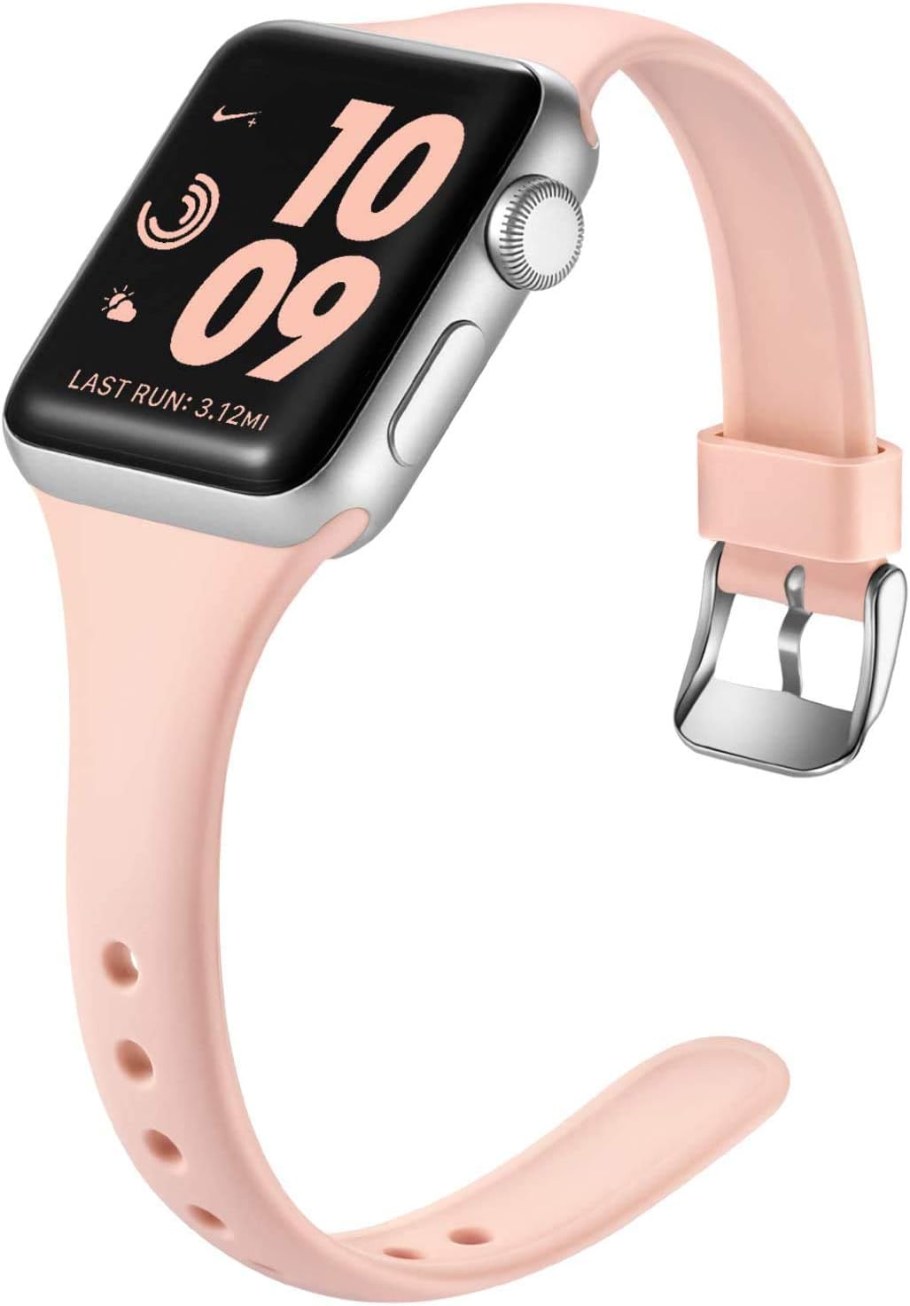 Laffav Slim Band Compatible with Apple Watch 41mm 40mm 38mm iWatch SE & Series 7 Series 6 & Series 5 4 3 2 1 for Women Men, PinkSand, S/M