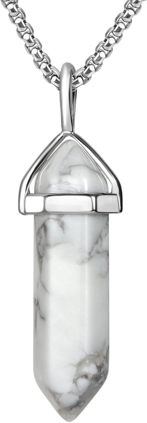 Crystal Necklaces for Women Crystal Pendant Gemstone Necklace for Spiritual Energy Healing Hexagonal Pendant Divination for Men (18 Inches Stainless Chain)