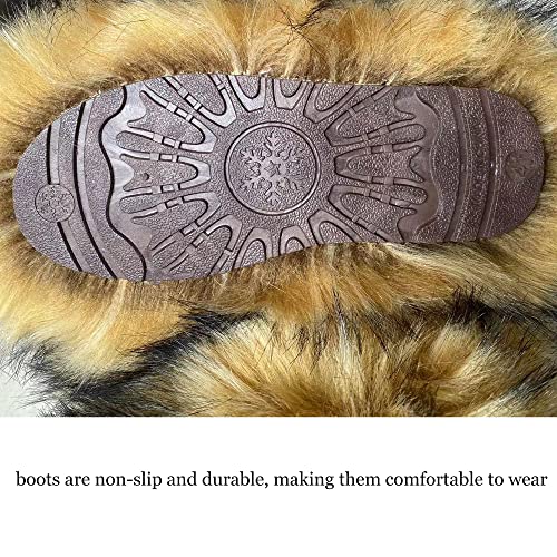 Women's Faux Fur Boots Furry Mid Calf Fur Boots Comfortable Outdoor Flat Shoes Winter Warm Plush Surface Snow Boots 6