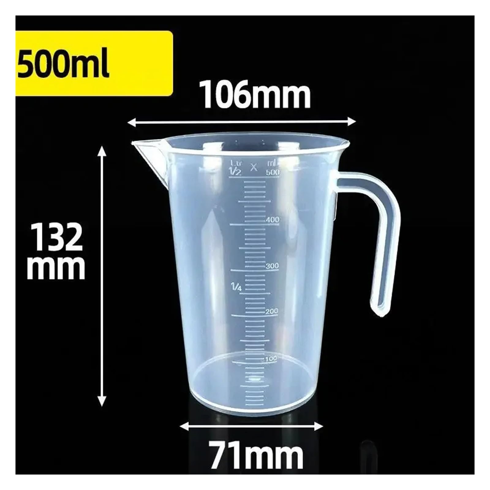Vaso medidor graduado de plástico de gran capacidad con tapa, vaso de laboratorio transparente for mediciones precisas de líquidos(500ML)