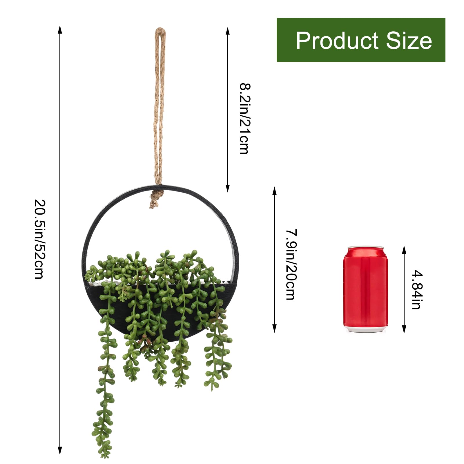 CEWOR 2pcs Artificial Hanging Succulent Plants, Fake String of Pearls in Pot with Lanyard Boho Wall Decor for Bathroom Living Room Home Indoor Outdoor Decorations, Black