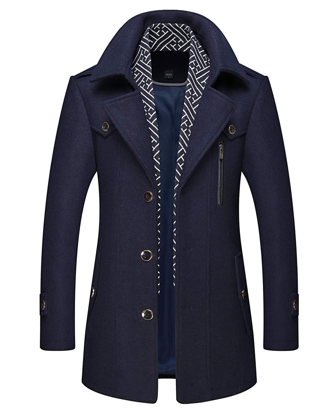 CHARTOU Mens Stylish Scarf Single Breasted Wool Walker Coat Thick Winter Jacket-6 Colors