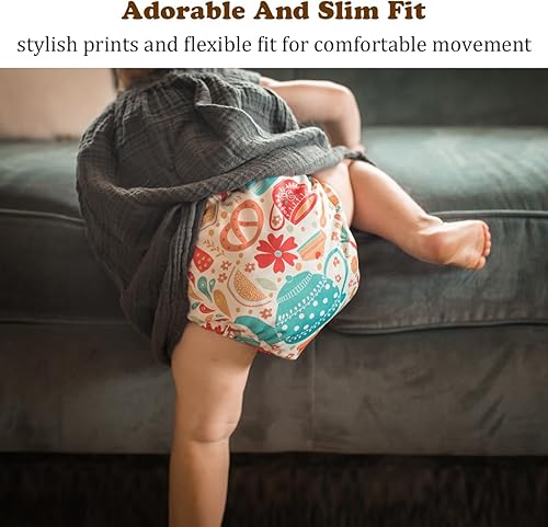 Miniatura 9 de Mama Koala Pañales de tela 1.0 para bebés, paquete de 6 con 6 insertos de pañales de tela de microfibra, pañales de bolsillo lavables y