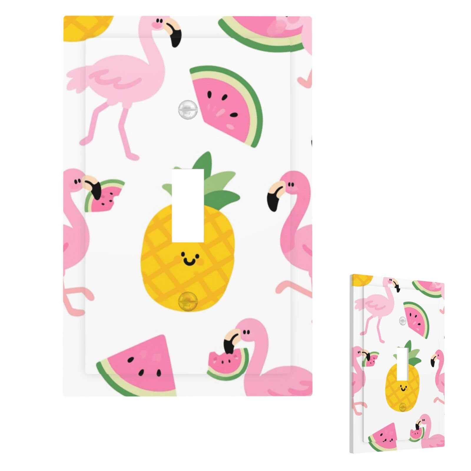 Flamingo Watermelon Pineapple Wall Plate Cover Modern Decorative 1 Gang Light Switch Cover Unbreakable Receptacle Outlet Covers For Living Room Bedroom Home Decor Single Toggle