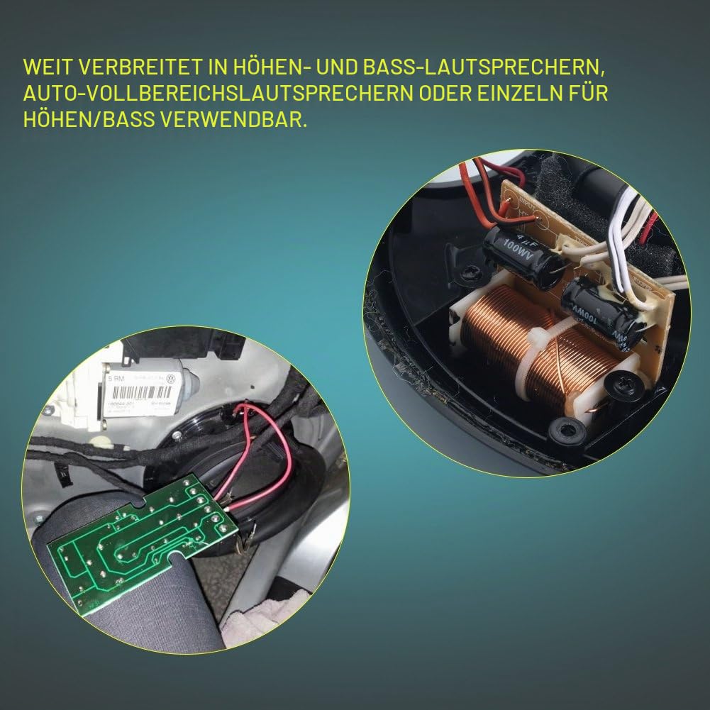 Fdit 2 x Frequenzsplitter für Lautsprecher, 400 W, Hoch/Bass, 2 Wege, 2 HiFi-Lautsprechereinheiten, 4 – 16 Ohm, Hochleistungs-Impedanz, Hi-Fi-Filter, Crossover-Audio, Woofer und DIY-Modul