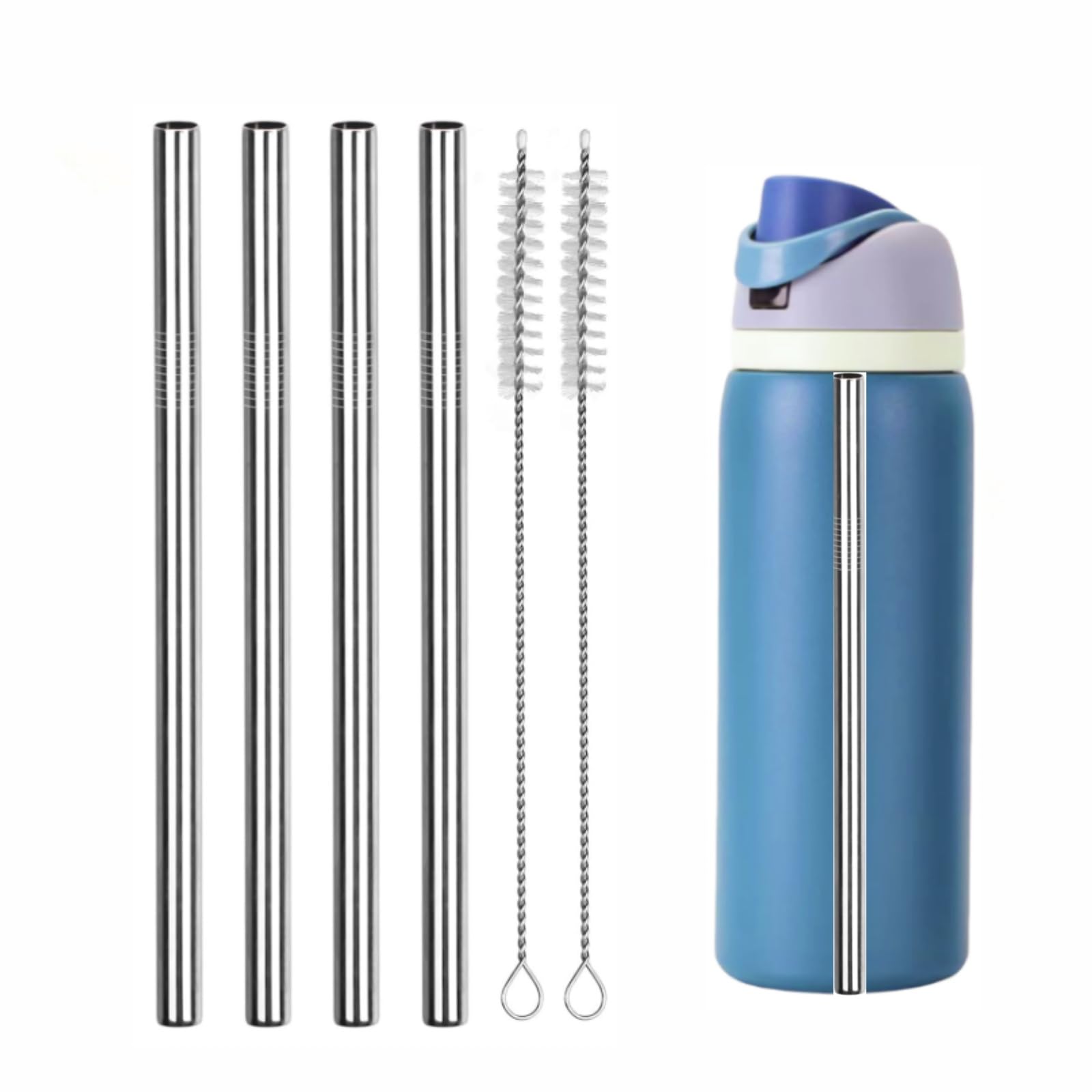 Stainless Steel Straw Replacement Fit for Owala Water Bottle 40oz, Metal Drinking Straw with Cleaner Brush Compatible with Owala FreeSip 40OZ