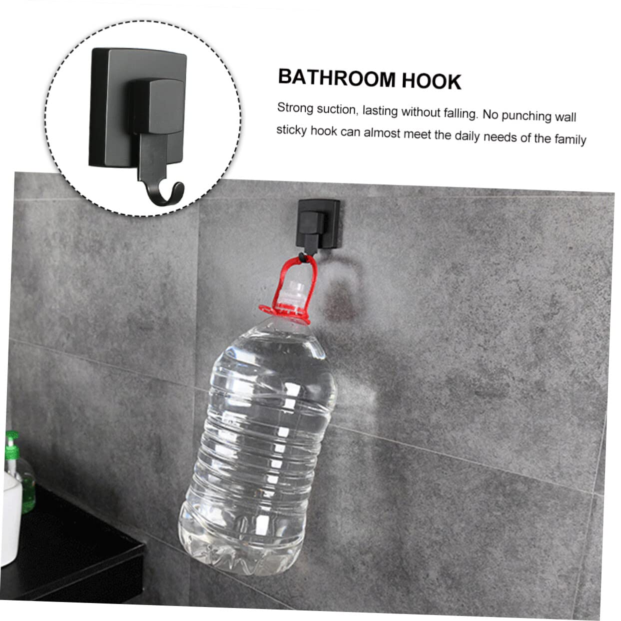 VASDEV Gancho sin Rastro, colgadores de Ventosa sobre la Puerta, Gancho de vacío para baño, Bolsas de Almacenamiento, Acero Inoxidable, Negro, 1 ud.