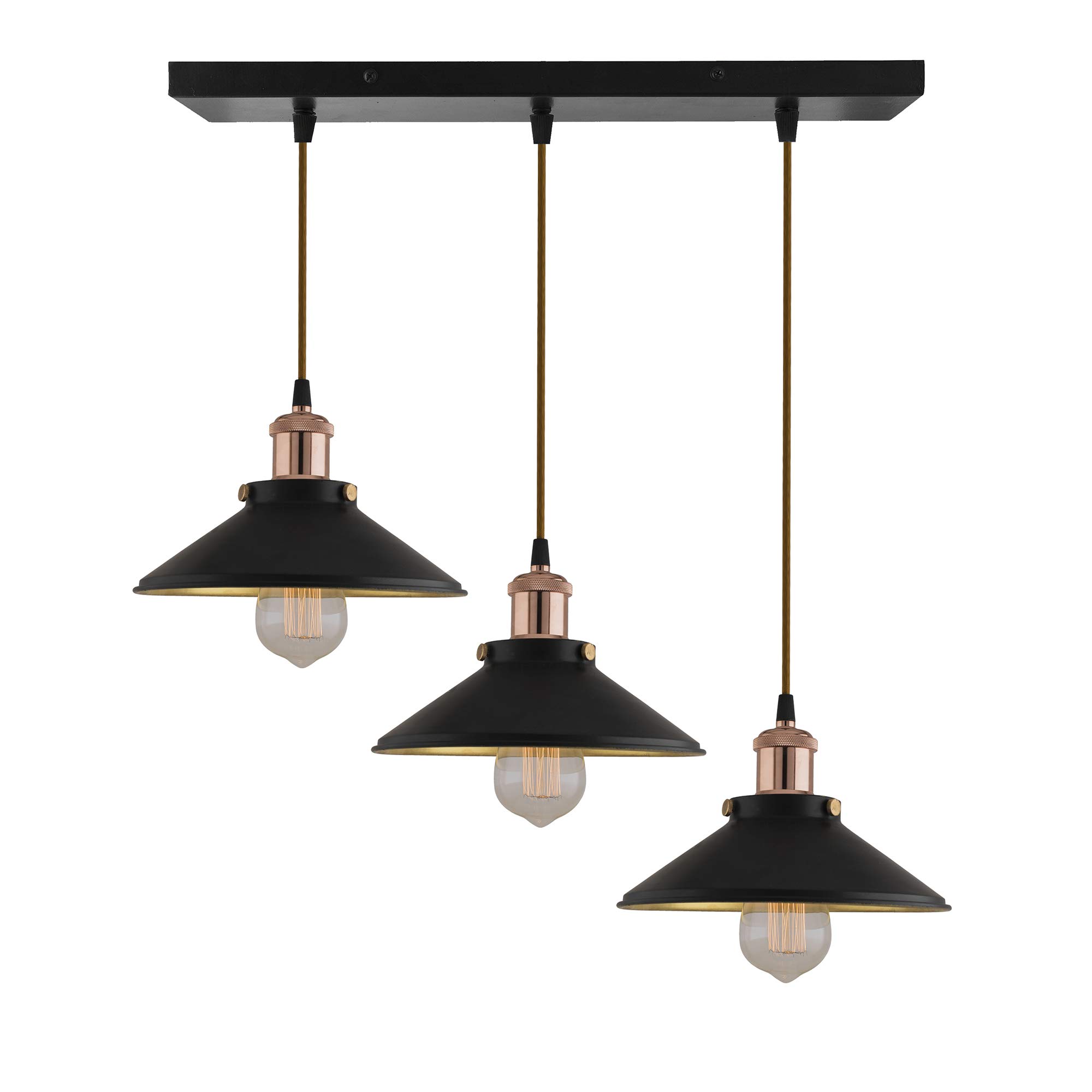 Homesake 3 Lights Linear Cone Shade Cluster Chandelier Hanging Light, Decorative, Black, Kitchen Area, and Dining Room Light - Rose Gold - Image 3 thumbnail