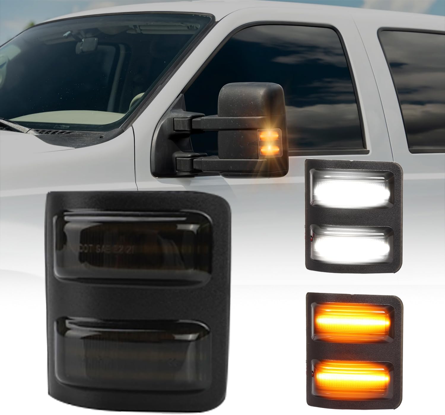 2 PCS LED Side Mirror Marker Lights for Ford 2003-2007 F250 F350 F450 F550 F650 Super Duty / 2000-2005 Excursion, LED Sequential Side Mirror Turn Signal Lamp Assembly - Switchback