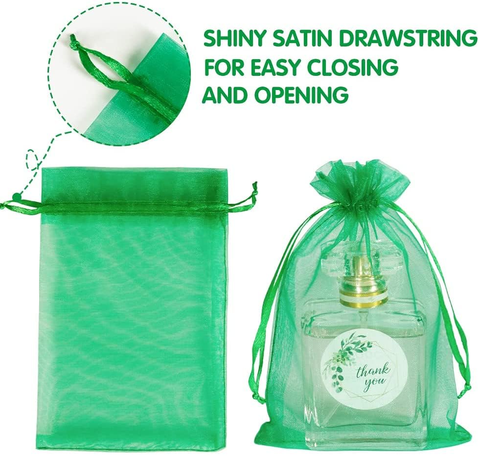 Image of Dealglad 50pcs Drawstring Organza Jewelry Candy Pouch Christmas Wedding Party Favor Gift Bags (8x12, Green)