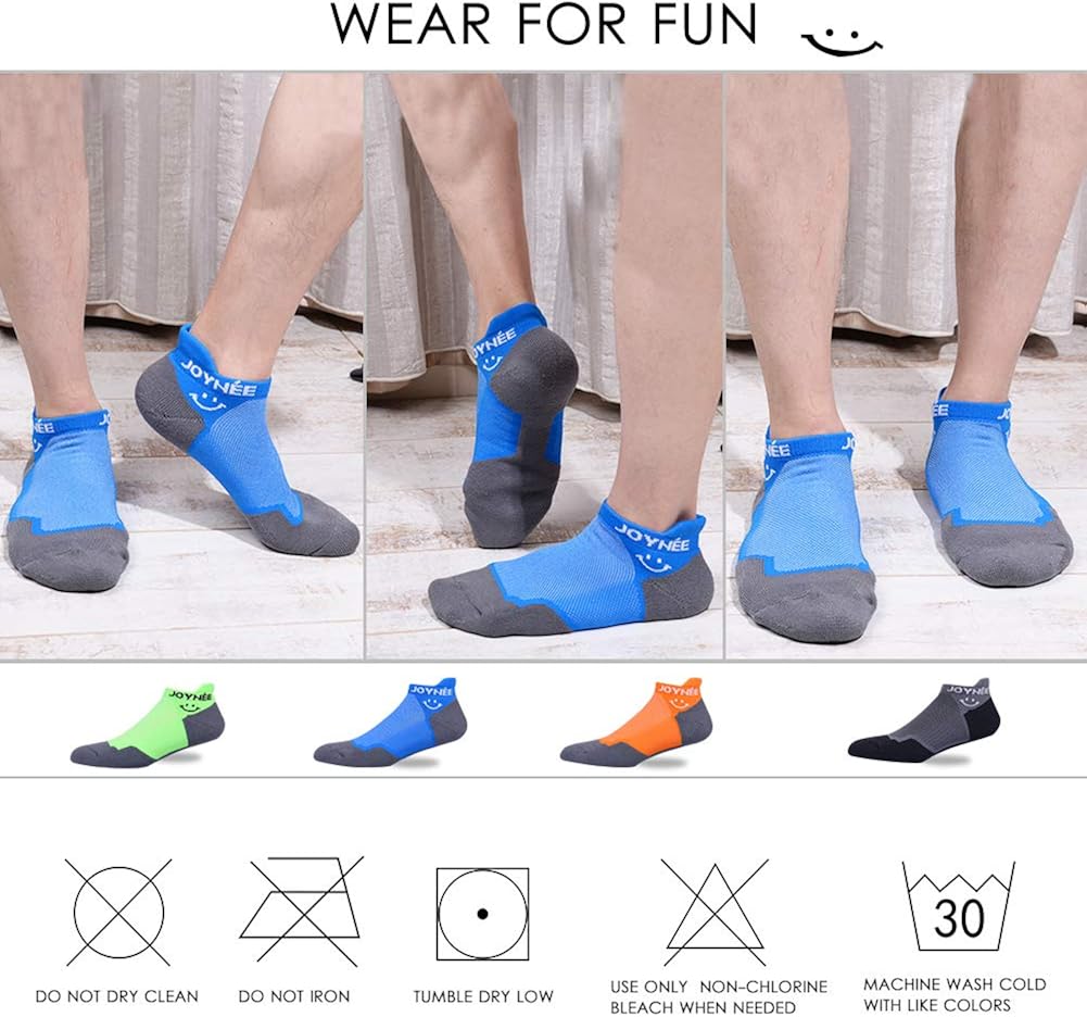 JOYNÉE Ankle Athletic Running Socks Low Cut Sports Tab Socks for Men and Women with Cushion Padding,Blister Resistant 6 Pairs