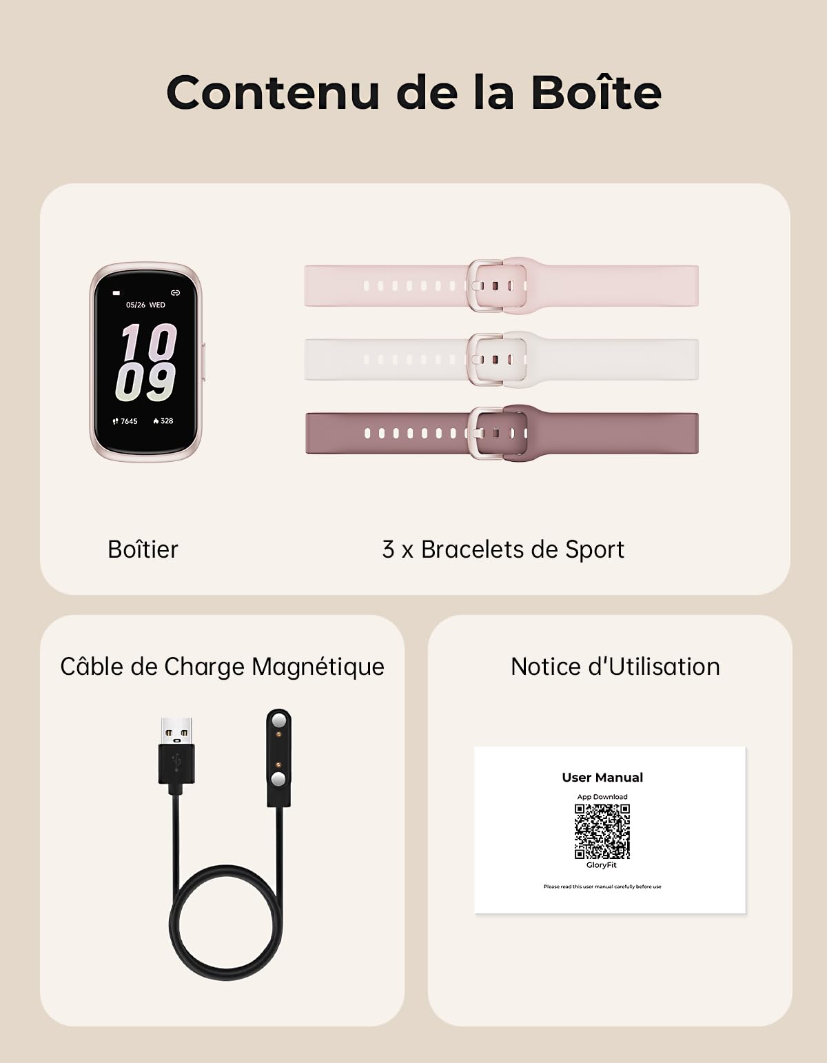 Montre Connectée Femme Homme - 3 Bracelets, 1,47'' Bracelet Connectée avec 24/7 Fréquence Cardiaque, SpO2/Sommeil, Mode Sport, Podomètre, Notification, Etanche 3ATM pour Android iOS, Or Rose/Stellaire