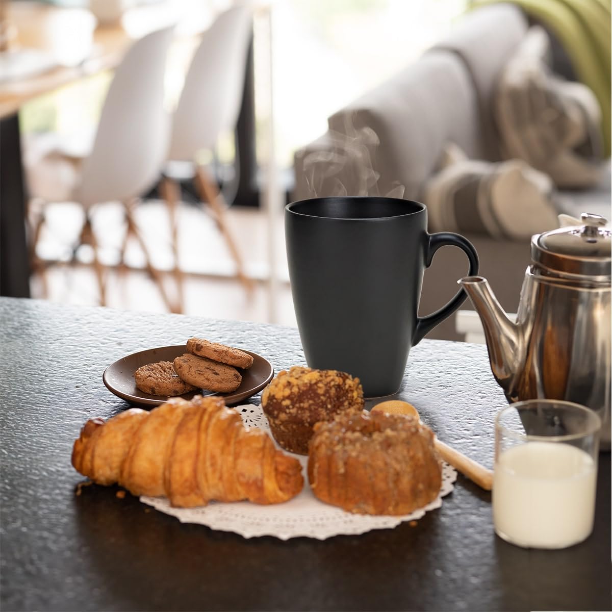 HaWare Steingut-Kaffeetassen Set – 4 Stück, 400 Ml, Spülmaschinenfest, Mikrowellengeeignet
