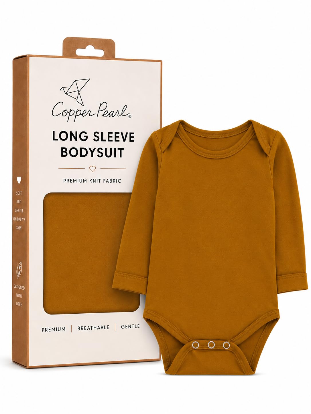 Copper Pearl Long Sleeve Bodysuit Baby: Ultra Soft Baby for Newborns, Boys, and Girls - Stylish, Comfortable, Overlap Shoulders, Premium Knit Fabric - Camel, 0-3 Months