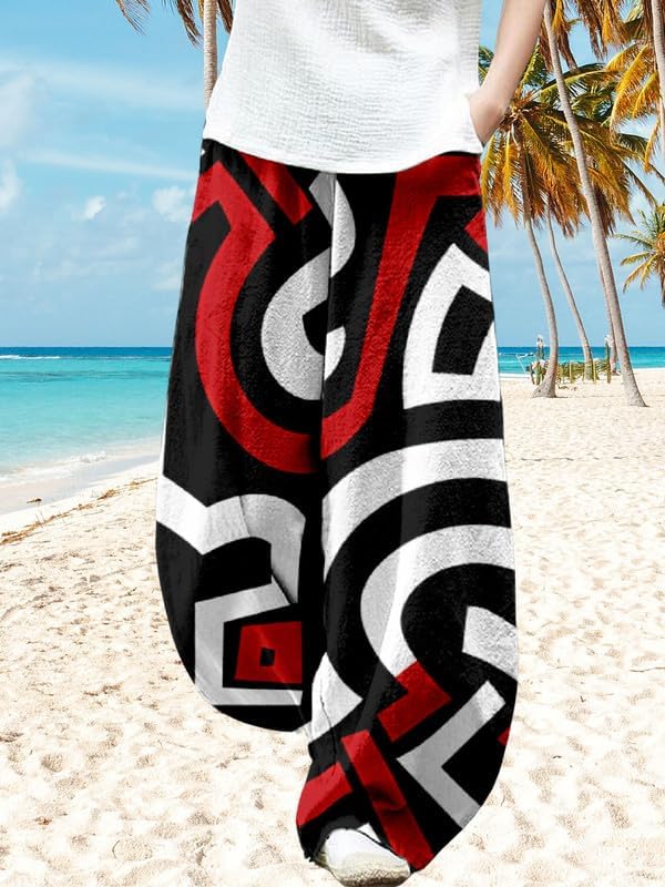 ZOCAVIA Boho Floral Lantern Pants for Women Summer Baggy Japanese Style Wide Leg Pants Elastic Hippie Trouser with Pockets