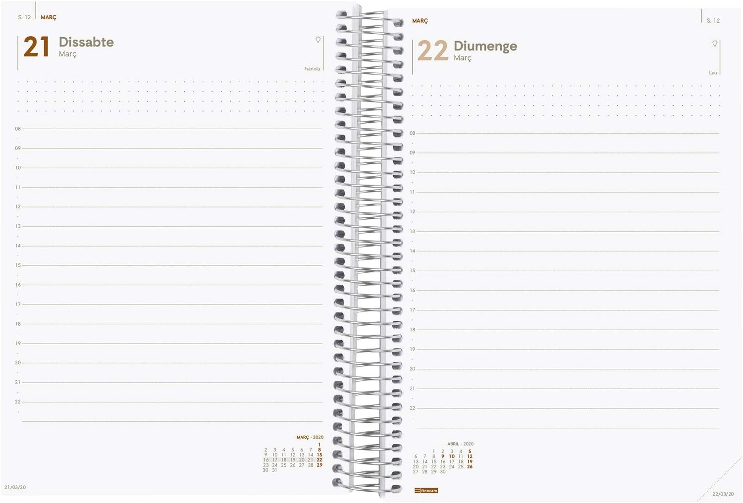 Finocam - Agenda 2020 1 Day Spiral Page Customisable Catalan, 1 Day Page (Sabl/Sun. Compl), Sobremesa - E10 - 155x212 mm - Image 4