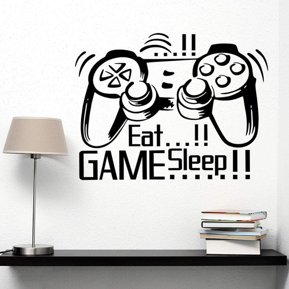 BPA® Eat Sleep Game Wall Stickers, Video Gamer Boy Wall Sticker, Game Wall Decals for Net Bar Living Rooms Bedroom Removable Kids and Boys Playroom Decoration,DIY Vinyl Art Kids Murals, 86x53 cm