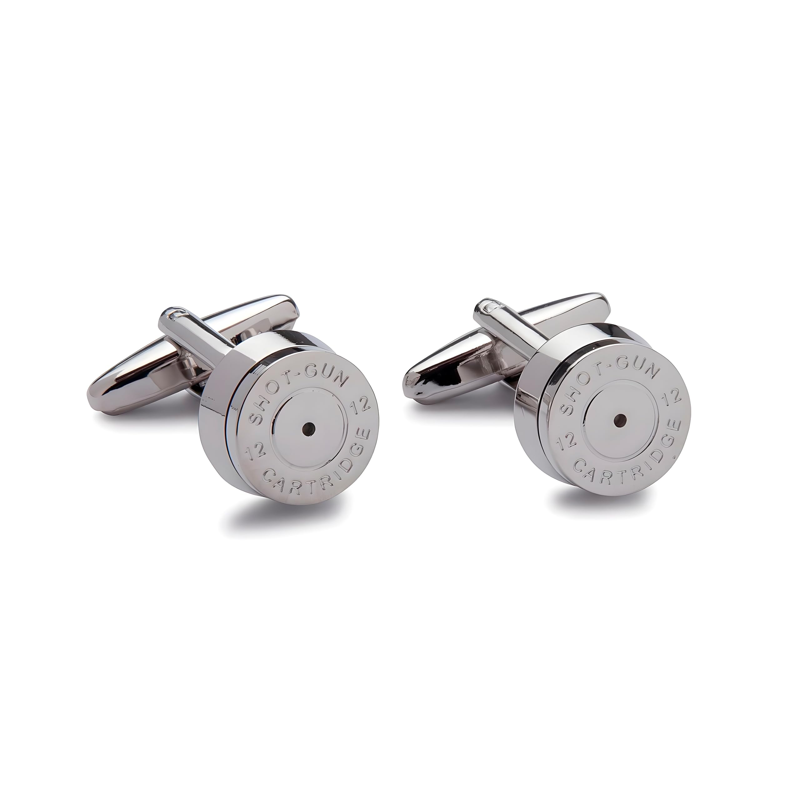 Gemelos de Camisa Cartucho Calibre12 Escopeta en Plateado | Gemelos Originales Para Camisas | Para Hombres y Niños | Regalos Para Bodas, Comuniones, Bautizos y Otros Eventos