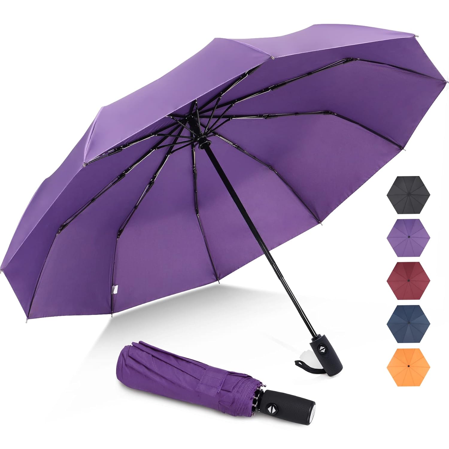 ZOMAKE Travel Umbrella Compact - 10 Ribs Portable Collapsible Umbrellas for Rain Windproof - Paraguas Automatic Small Folding