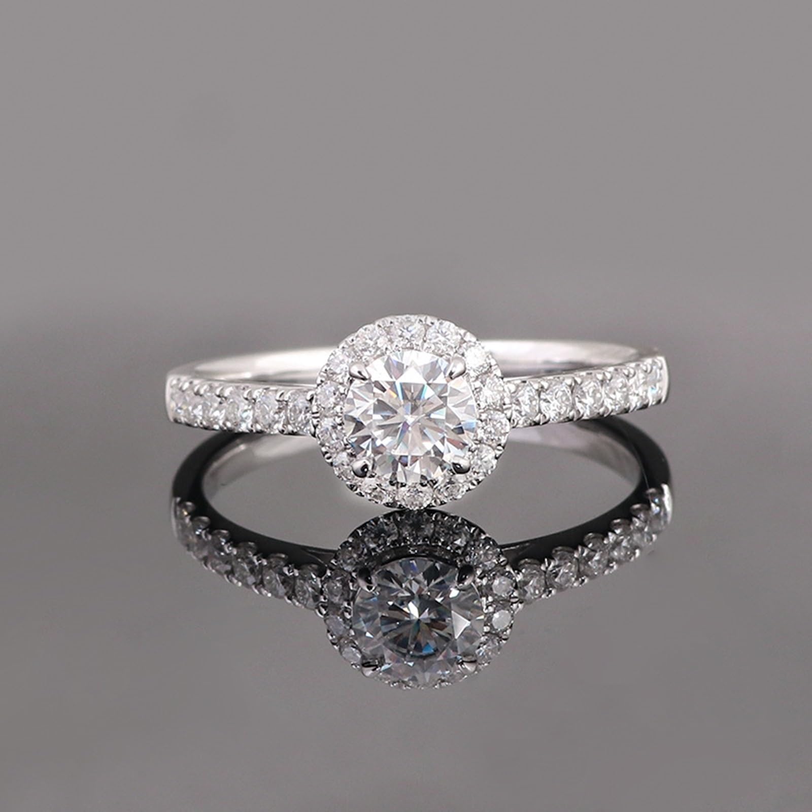 Pierścionek damski z białego złota próby 585, prawdziwe złoto, pierścionek zaręczynowy, pierścionek ślubny z grawerunkiem Moissanite 2ct D Color VVS1 pierścionek z zawieszką Halo Gold 14K dla