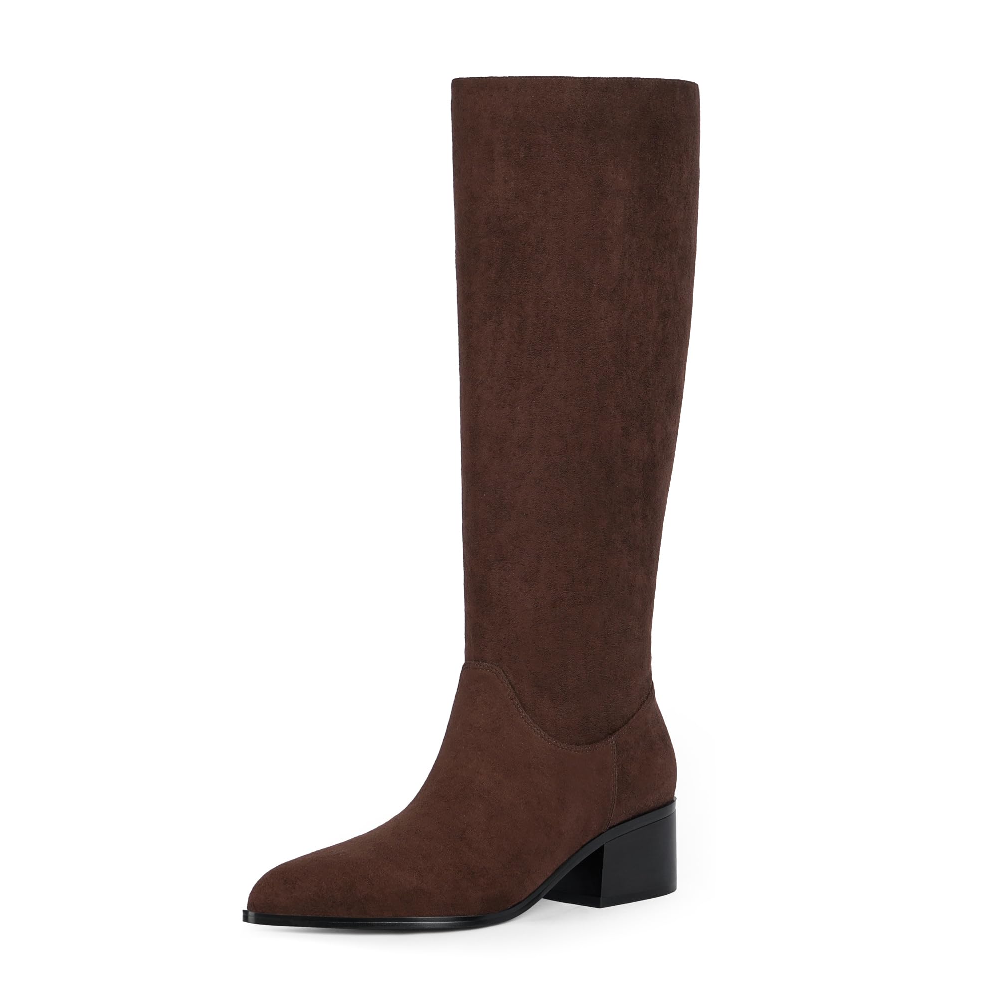 Modatope Knee High Boots Women Low Block Chunky Heel Tall Boots Pointed Toe Fall Long Boots for Women
