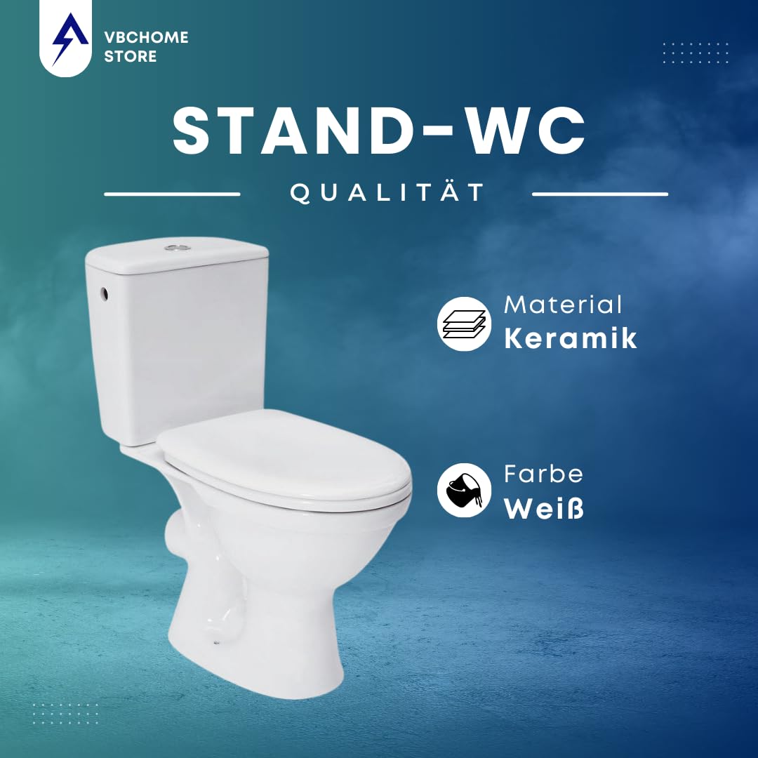 Completo per WC Toilette di ceramica stand – Set di design con cassetta wc – sedile in polipropilene per orizzontale uscita acqua collegamento Merida
