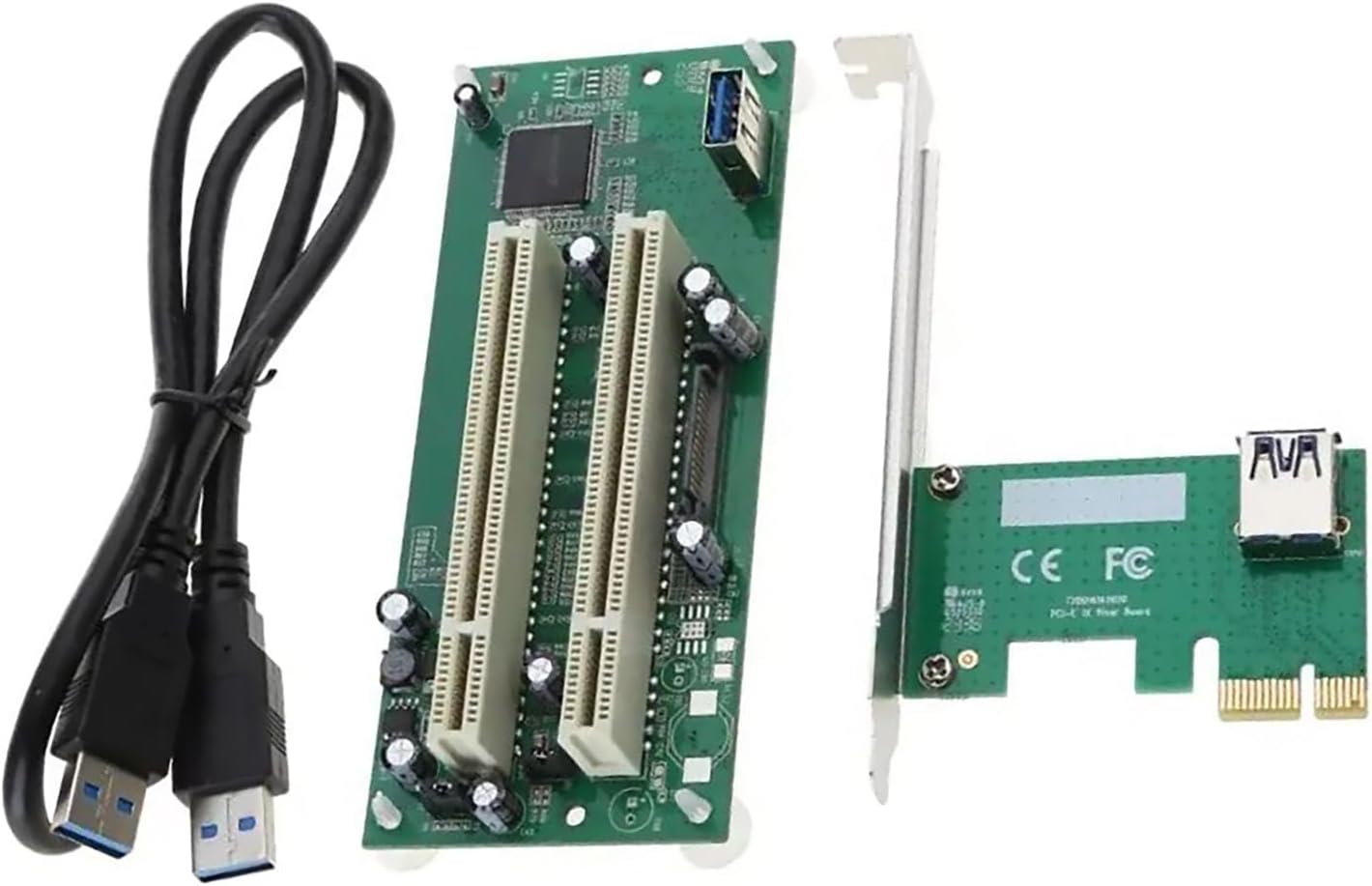 PCI-E to 2xPCI Adapter, PCIE x1 to x16 Card PCI-Expansion Converter Card with USB Cable
